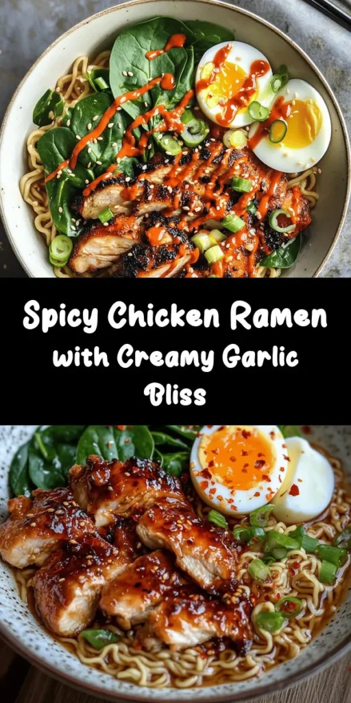 Spice up your dinner with this irresistible Fiery Chicken Ramen featuring a rich, creamy garlic sauce. This dish combines tender marinated chicken, perfectly cooked ramen noodles, and vibrant veggies, topped with a drizzle of luxurious sauce. In just 35 minutes, you can whip up a bowl of deliciousness that's bursting with flavor. Perfect for warming up on a chilly night, this recipe is sure to make your taste buds dance! Prepare to impress your family or guests!