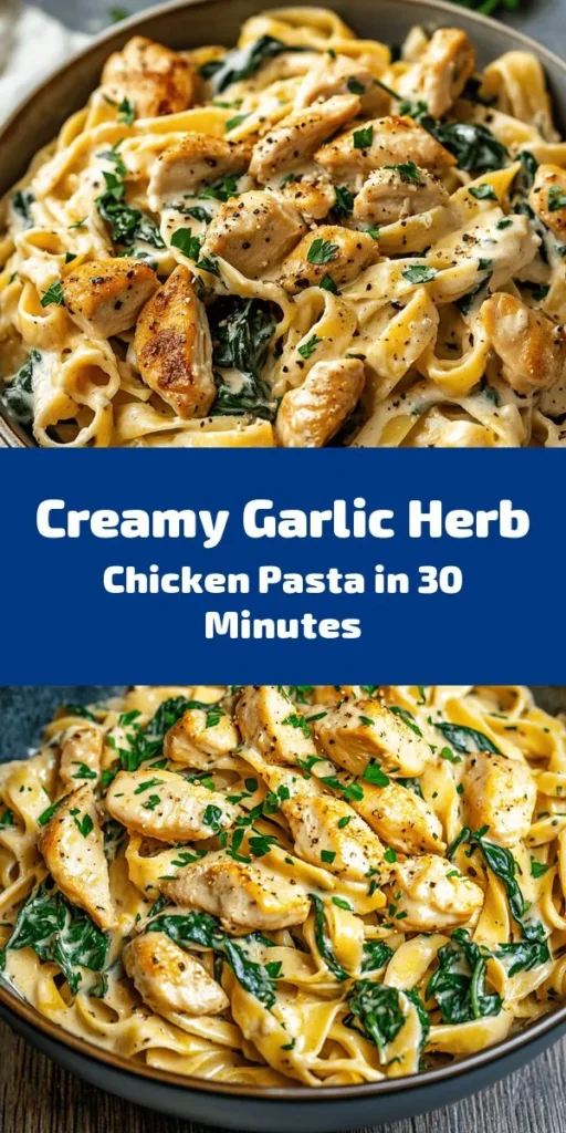 Indulge in this creamy garlic herb chicken pasta that’s perfect for a cozy dinner! With just a few simple ingredients like tender chicken, rich Parmesan cheese, and fresh spinach, this dish comes together in just 30 minutes. The fragrant garlic and Italian herbs elevate the flavor, while a hint of lemon adds a zesty touch. Perfectly paired with your favorite pasta, it's an irresistible meal the whole family will love. Don’t forget to garnish with parsley for that finishing touch! 🍝🍗