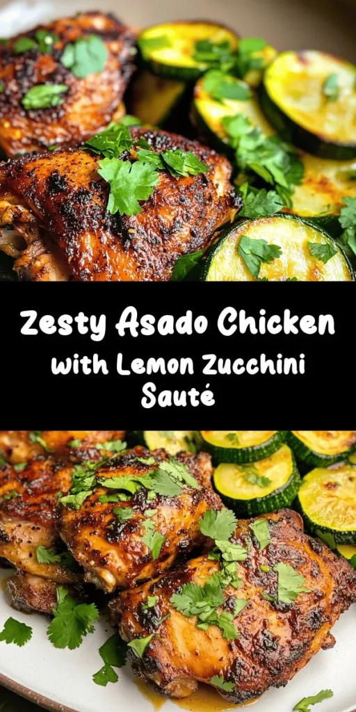 Discover the mouthwatering flavors of Asado Chicken Delight paired with Sautéed Lemon Zucchini! This recipe features marinated chicken thighs infused with garlic, smoked paprika, and citrus, roasted to crispy perfection. Easy to prep, it's perfect for a family dinner or a weeknight treat. The lemon zucchini adds a refreshing twist, making it a vibrant side dish. Quick to make and absolutely delicious, this meal will certainly impress! Enjoy!
