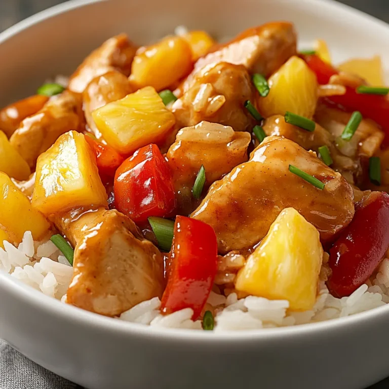 Tropical Pineapple Chicken with Jasmine Rice is a delightful blend of flavors and textures that transports you to a summer paradise with every bite. This dish combines tender, marinated chicken, sweet pineapple, and colorful vegetables, all served over fluffy jasmine rice. The sweetness of fresh pineapple pairs harmoniously with the savory chicken and aromatic vegetables, providing a well-rounded meal that is as satisfying as it is delicious. It’s not just a meal; it’s an experience that brings the sunny, tropical vibes straight to your kitchen, making it a favorite for many.
