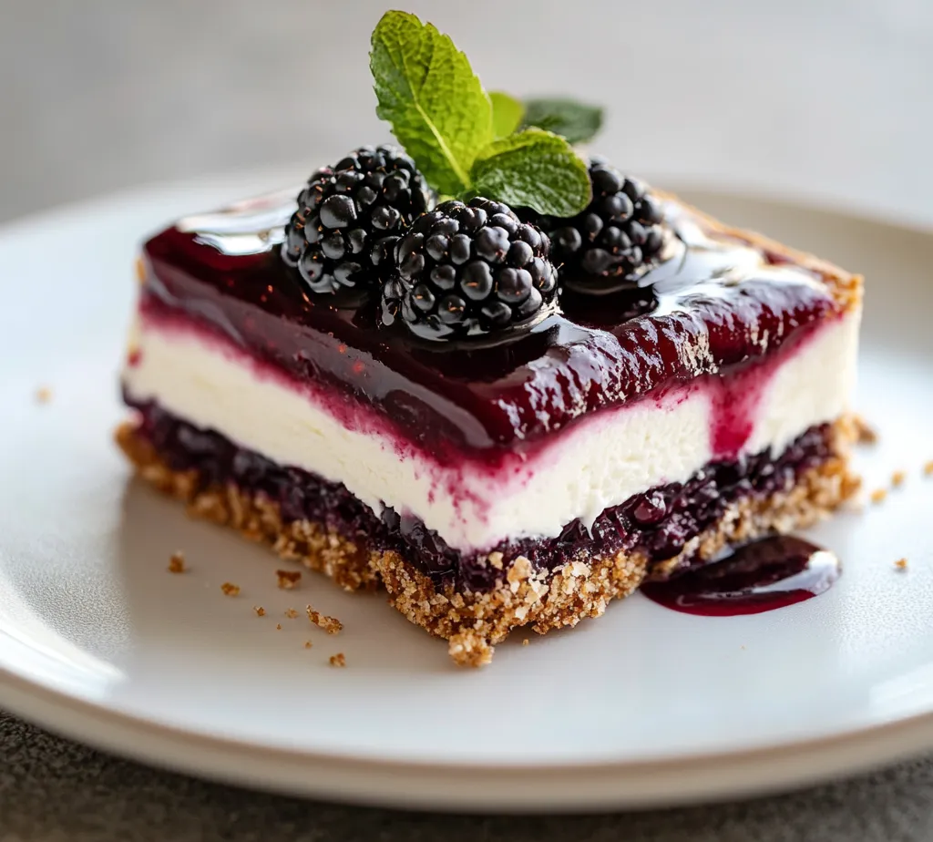 Blackberry Pretzel Delight is a delectably unique dessert that masterfully balances the rich, creamy sweetness of a classic cheesecake with the salty crunch of a pretzel crust. This dessert is not just about flavor; it's also a feast for the eyes, featuring vibrant blackberries and a creamy topping that add an appealing visual contrast. Whether served at a special event or a casual gathering, it's sure to delight your guests and family alike.
