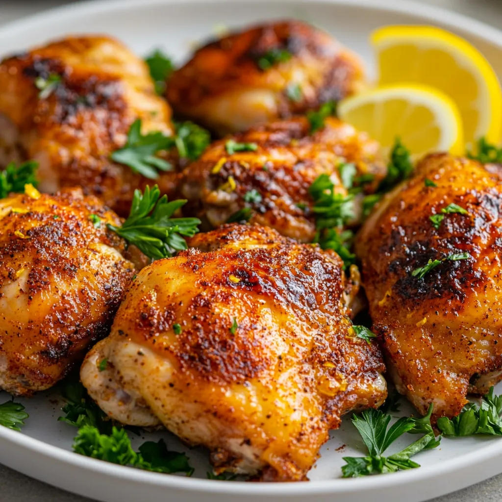 Lemon Paprika Roast Chicken Thighs is a flavorful delight that's perfect for any occasion, bringing a balance of zest and warmth to your dinner table. The dish features succulent bone-in, skin-on chicken thighs that are marinated in a delicious blend of olive oil, smoked paprika, garlic powder, and zesty lemon juice. This roasting method ensures a crispy skin while keeping the meat juicy and tender, resulting in a mouthwatering meal that can satisfy any palate.