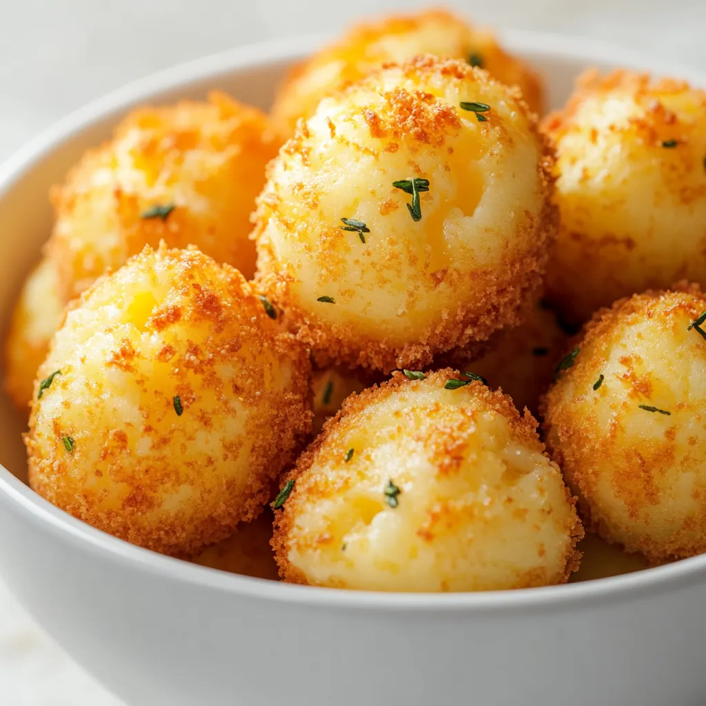 Cheesy Mashed Potato Puffs represent a delightful fusion of textures that is hard to resist. Each bite reveals a crispy exterior that gives way to a fluffy, cheesy center, making them an irresistible snack or appetizer. This recipe emphasizes the versatility of standard mashed potatoes, transforming them into an exciting finger food that's perfect for gatherings, family dinners, or casual snack time at home. The simplicity of preparation, combined with the comfort of familiar flavors, ensures that these puffs are a hit among both adults and kids alike.