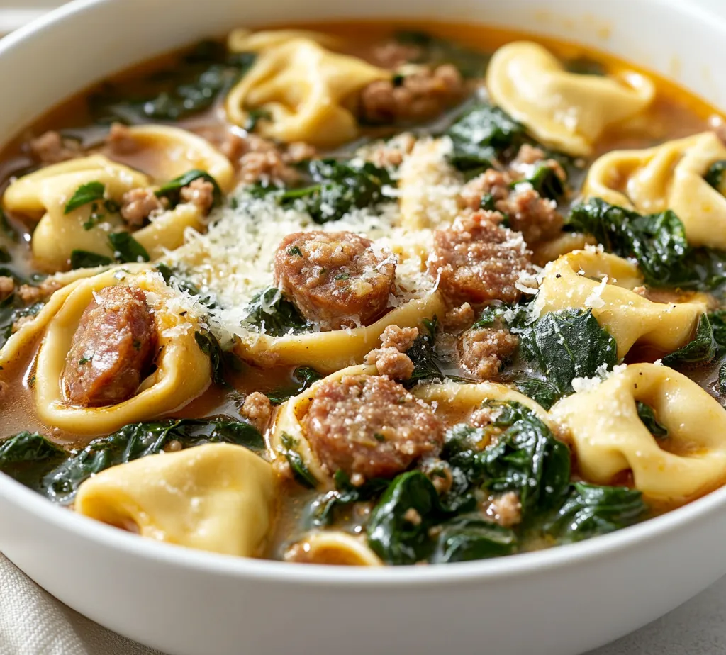 Exploring the satisfying warmth of hearty soups can transform cold days into delightful culinary experiences. One such dish is the Hearty Tortellini Soup with Italian Sausage & Spinach. This comforting recipe features a rich broth infused with the savory flavors of Italian sausage and complemented by the soft texture of cheese tortellini and the fresh herbal notes of spinach. It's a perfect combination of flavors and textures that promises to comfort and nourish, making it an ideal choice for family dinners or cozy gatherings with friends.