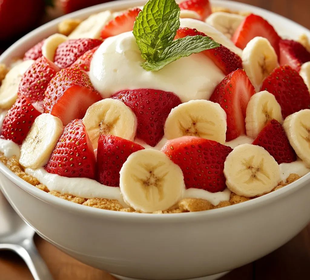 Strawberry Banana Pudding Delight is a deliciously creamy dessert that harmoniously combines the fresh flavors of strawberries and bananas with the smooth texture of vanilla pudding and whipped cream. This delightful, layered treat is perfect for warm weather gatherings, birthday parties, or even just a sweet personal indulgence after dinner. Its vibrant colors and appealing presentation make it a surefire hit among both kids and adults, ensuring it disappears from the table in no time. Whether served at a special occasion or made as a comforting dessert, this pudding delight is a versatile addition to any dessert table.