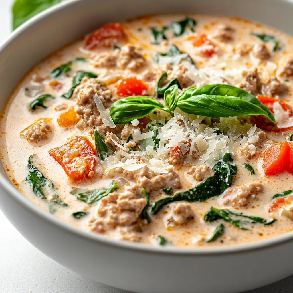 The embrace of comforting flavors is encapsulated in the Creamy Italian Ground Chicken Soup, a delightful dish that blends tenderness and richness. This recipe brings together wholesome ingredients to create a hearty meal perfect for any occasion, whether it's a rustic family dinner or a cozy night in. With its smooth and creamy consistency paired with nutritious ground chicken and vibrant vegetables, this soup promises to be a favorite in any household.