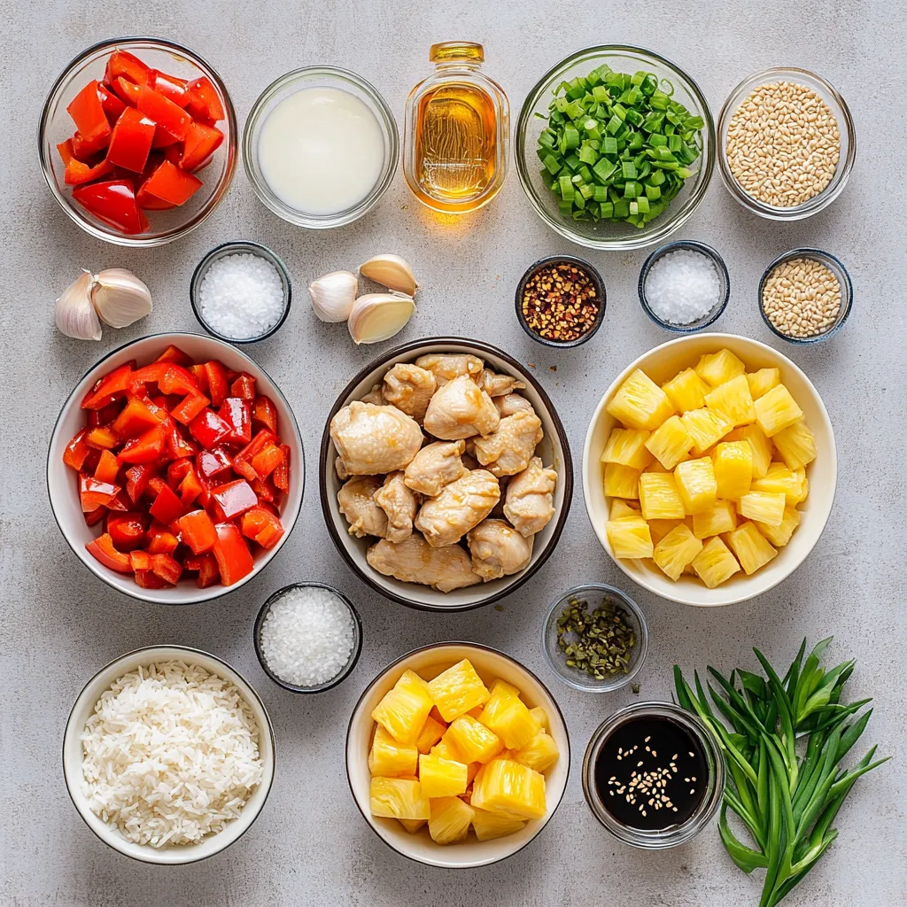 Tropical Pineapple Chicken with Jasmine Rice is a delightful blend of flavors and textures that transports you to a summer paradise with every bite. This dish combines tender, marinated chicken, sweet pineapple, and colorful vegetables, all served over fluffy jasmine rice. The sweetness of fresh pineapple pairs harmoniously with the savory chicken and aromatic vegetables, providing a well-rounded meal that is as satisfying as it is delicious. It’s not just a meal; it’s an experience that brings the sunny, tropical vibes straight to your kitchen, making it a favorite for many.