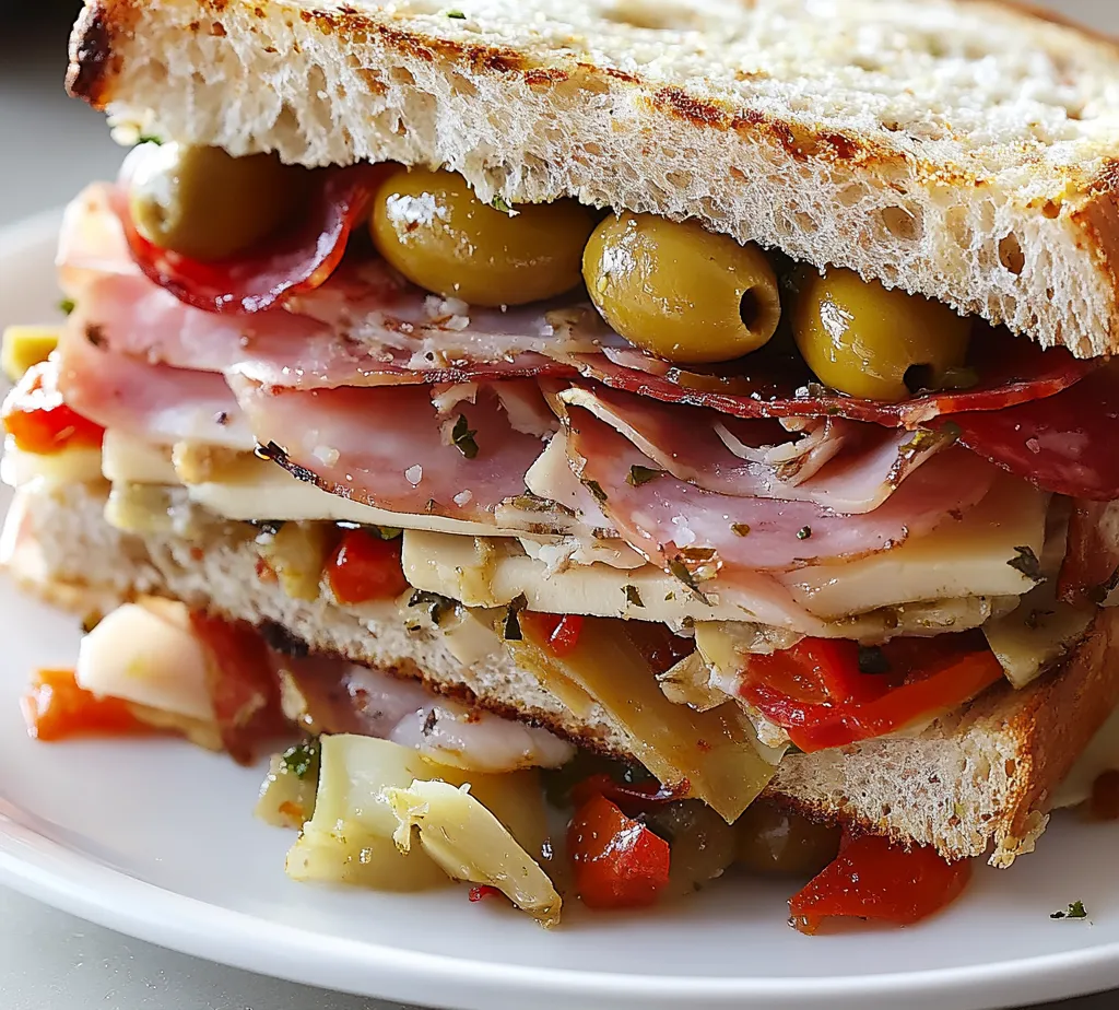 Delve into the rich culinary heritage of Italy with this gourmet Muffuletta sandwich recipe. Celebrated for its vibrant flavors and hearty textures, this sandwich is a feast for both the eyes and the palate. The combination of marinated olives, salty meats, and creamy cheese nestled between soft Italian bread makes this dish a classic. Whether served as a delightful lunch or a main attraction at a gathering, the Muffuletta truly showcases the essence of Italian cuisine.