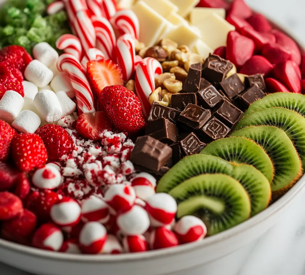 The Candy Cane Charcuterie Delight is a whimsical and festive addition to your holiday celebrations. This vibrant platter, filled with a mixture of sweet and savory treats, is designed not only to please the palate but also to provide an eye-catching centerpiece for any gathering. As the holiday season unfolds, it's the perfect time to serve this delightful spread at family gatherings, holiday office parties, or cozy get-togethers with friends.