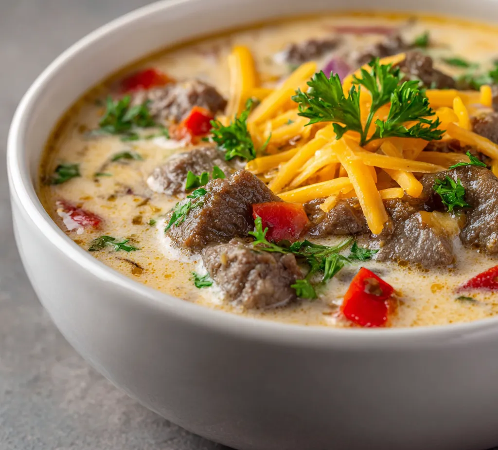 The Ultimate Cheesy Beef Soup serves as the perfect meal for winter, providing warmth and comfort in every spoonful. This hearty dish combines savory ground beef with a medley of vegetables and a creamy cheddar cheese finish, making it an ideal choice for cold evenings. The blend of flavors, from the rich beef broth to the sharp notes of cheddar cheese, creates a satisfying experience that warms you from the inside out. Whether you're huddled by the fireplace or gathered around the dinner table with family, this soup is sure to be a hit.