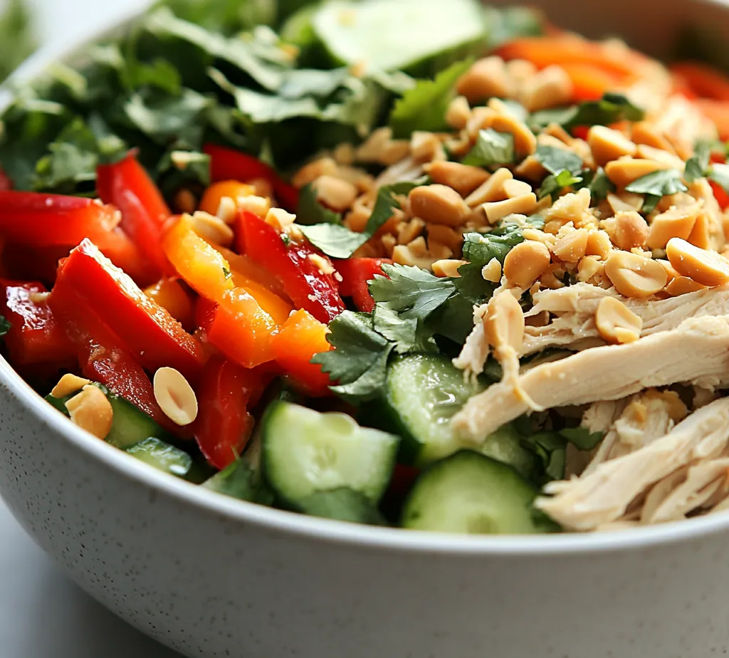 The Zesty Thai Chicken Salad is a delightful dish that brings vibrant flavors and a satisfying crunch to your table. Ideal for lunch or dinner, this salad is not only refreshing but also packed with nutrients, making it perfect for any occasion, from casual family gatherings to more formal events. The combination of tender chicken, crisp vegetables, and a zesty dressing creates a dynamic taste experience that is sure to please a crowd.