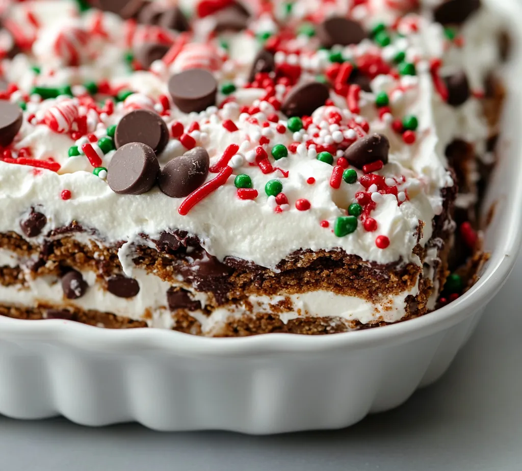 The No-Bake Holiday Cookie Lasagna is a delightful dessert that brings together festive flavors and a stunning presentation without the need for an oven. Ideal for the holiday season, it's a perfect make-ahead dish that allows you to reduce time spent in the kitchen, leaving you free to enjoy the celebrations with family and friends. The beauty of this treat lies in its layered structure, combining creamy, sweet layers with a satisfying crunch, which resonates with both kids and adults alike.