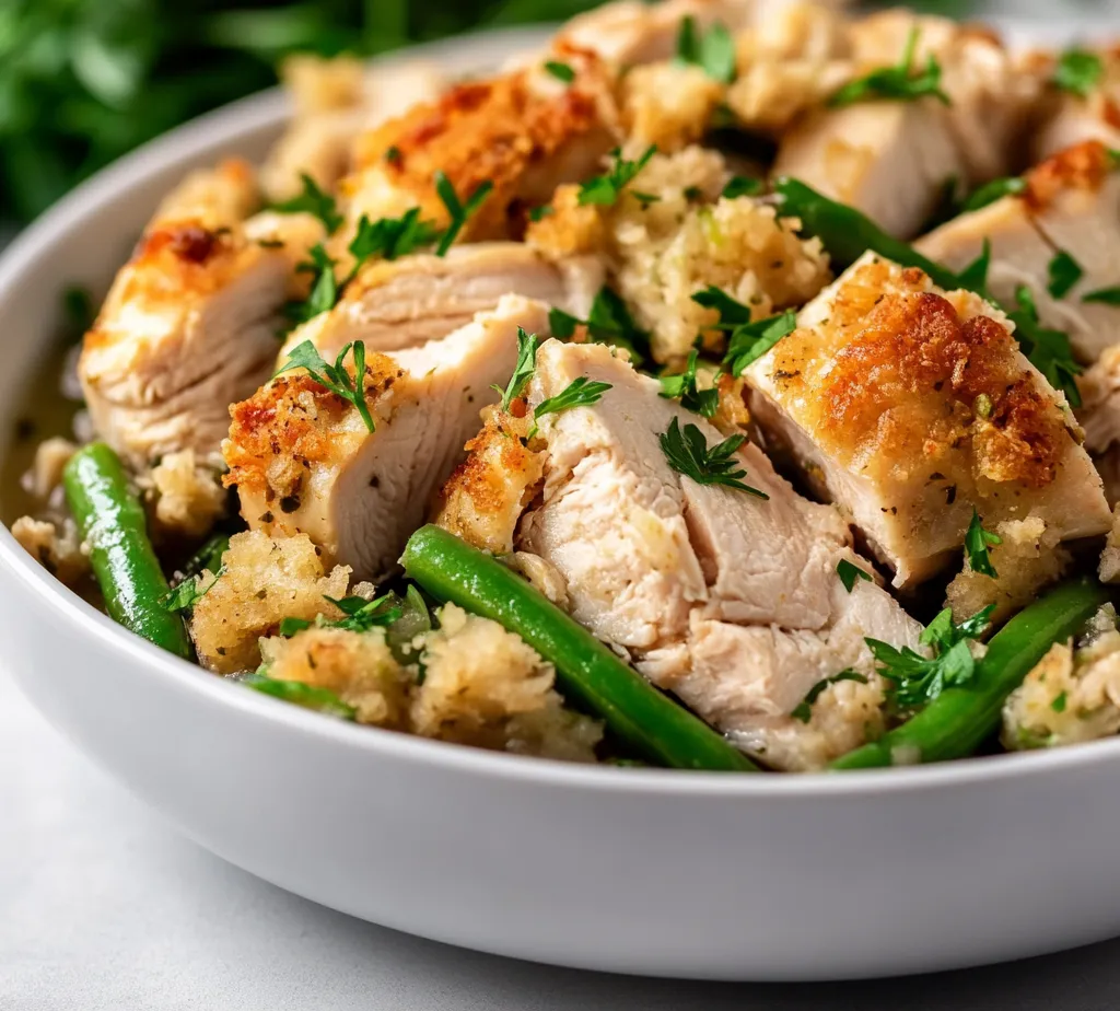 The allure of a comforting, home-cooked meal is undeniable, and the Crockpot Chicken with Savory Stuffing and Crisp Green Beans delivers on that promise. This dish combines tender chicken breasts with flavorful stuffing and fresh green beans, all cooked to perfection in a slow cooker. Ideal for busy days, it brings convenience and taste together in one hearty bowl. With a few basic ingredients, this recipe not only satisfies hunger but also fits seamlessly into your everyday schedule.