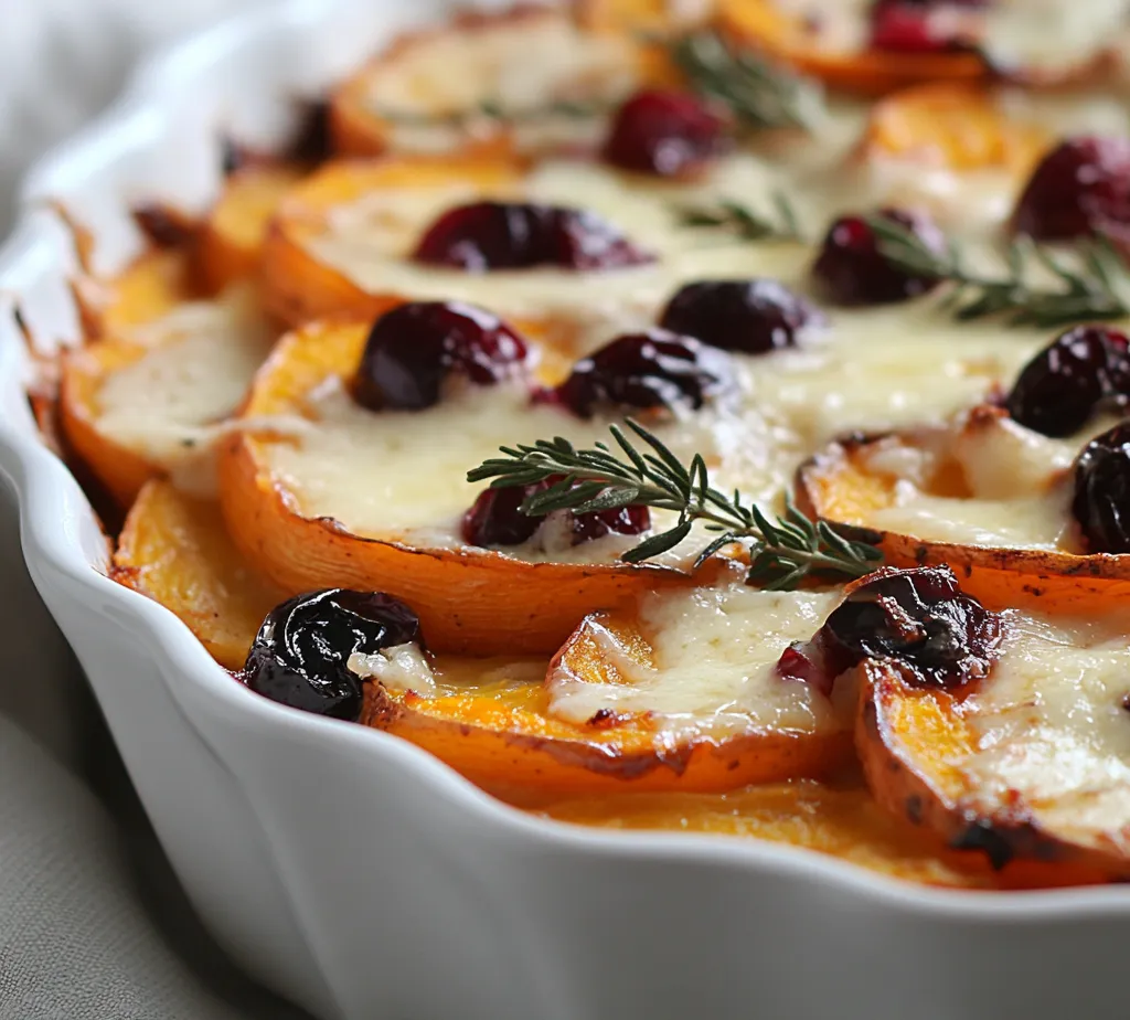 Sweet Potato and Cranberry Gratin Delight harmoniously combines the earthy sweetness of sweet potatoes with the tart brightness of cranberries. This dish stands out with its creamy texture, thanks to a luscious cream mixture that melds the flavors beautifully. Topped with a layer of Gruyère and Parmesan cheeses, the gratin achieves an impressive golden crust that not only looks appealing but also provides an added depth of flavor with every bite.