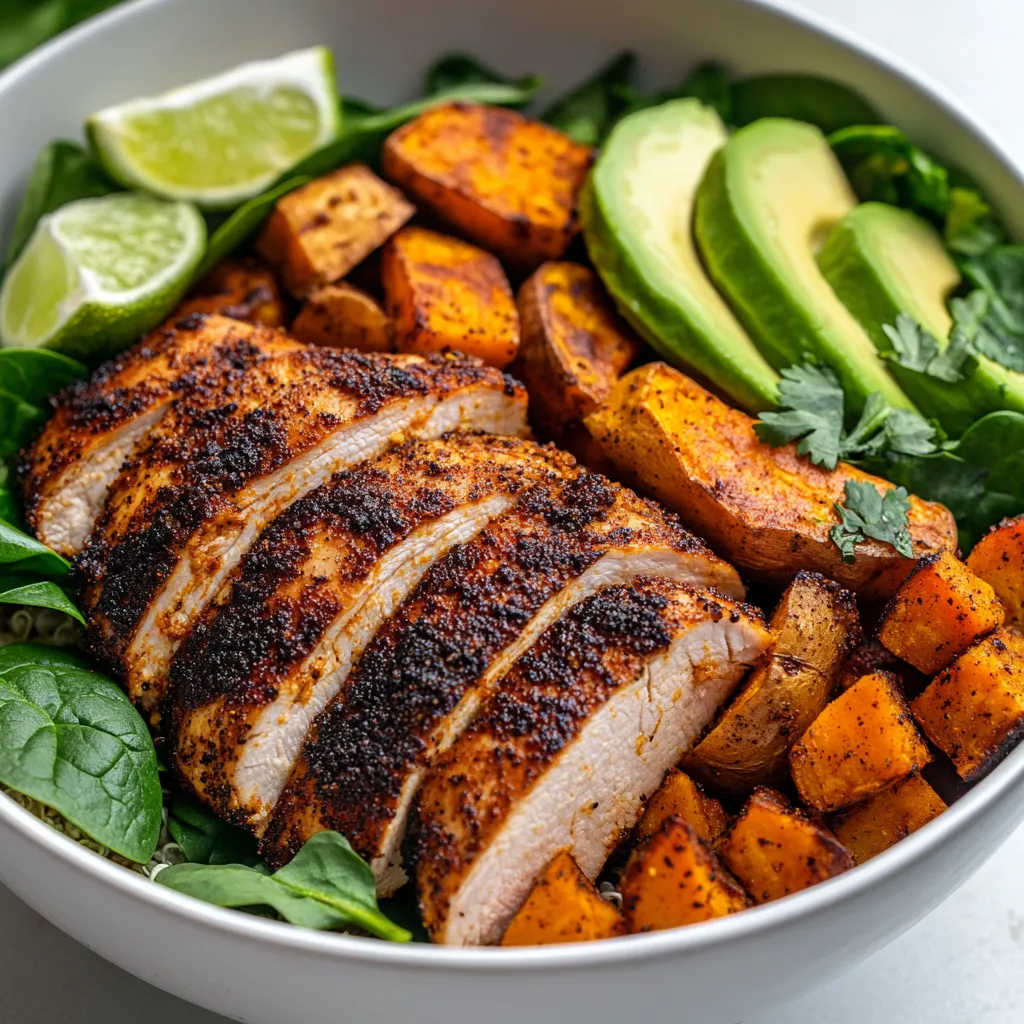 Power bowls have emerged as a favorite in the world of healthy eating, combining various ingredients into a single-serving dish that is as nutritious as it is delicious. These bowls typically feature a balance of protein, grains, vegetables, and healthy fats. The Blackened Chicken & Sweet Potato Power Bowls exemplify this trend, delivering a satisfying meal that is packed with flavor and essential nutrients. This dish showcases the delightful combination of spicy, blackened chicken and the natural sweetness of roasted sweet potatoes, offering a vibrant explosion of flavors that can appeal to any palate.