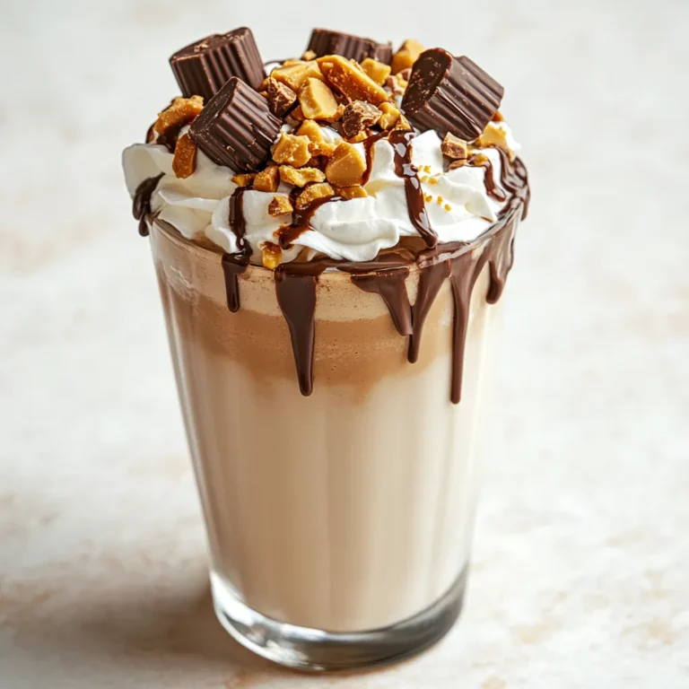 This Peanut Butter Cup Indulgence Milkshake is a heavenly treat for anyone with a sweet tooth. Combining the lusciousness of creamy vanilla ice cream with the savory depth of smooth peanut butter, this milkshake offers a truly indulgent experience that satisfies cravings for something rich and creamy. Whether you're looking for a delightful dessert to cool down on a warm day or a treat to impress guests during a gathering, this milkshake is irresistibly delicious and visually stunning.