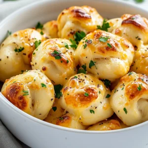Cheesy Garlic Knots are a delightful combination of gooey mozzarella cheese and rich garlic butter, wrapped in soft and fluffy pizza dough. These savory bites are incredibly versatile, making them the ideal appetizer for gatherings, game days, or even as a comforting snack at home. Served warm, the cheesy center oozes with flavor while the garlic herb butter gives them a tantalizing aroma that will surely entice anyone nearby. Whether you enjoy them on their own or paired with marinara sauce for dipping, they are sure to be a hit.