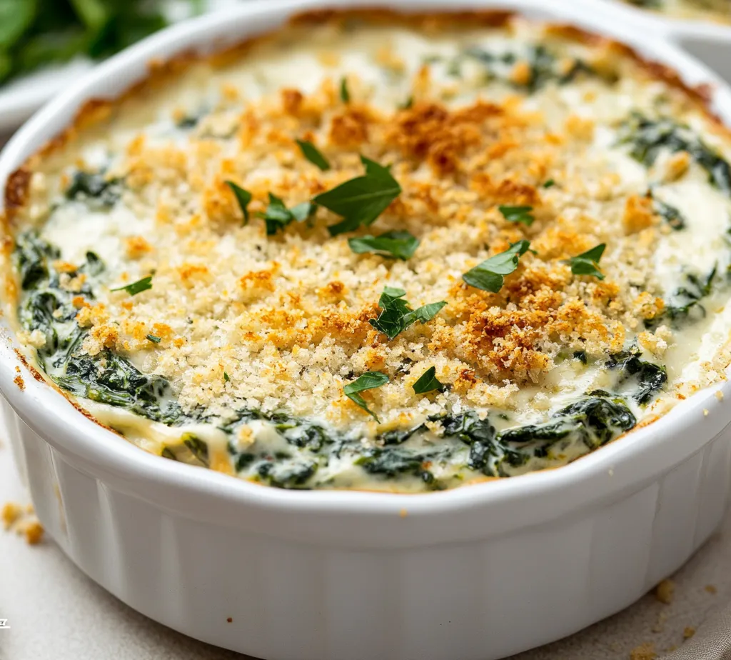 Parmesan crusted spinach dip is a delightful appetizer that brings richness and flavor to any gathering. Whether hosting a small get-together or a larger event, this cheesy, creamy dip is sure to please guests of all ages. With its smooth and velvety texture from the combination of cream cheese, sour cream, and fresh spinach, every bite offers a comforting experience enhanced by the crispy Parmesan breadcrumb topping.