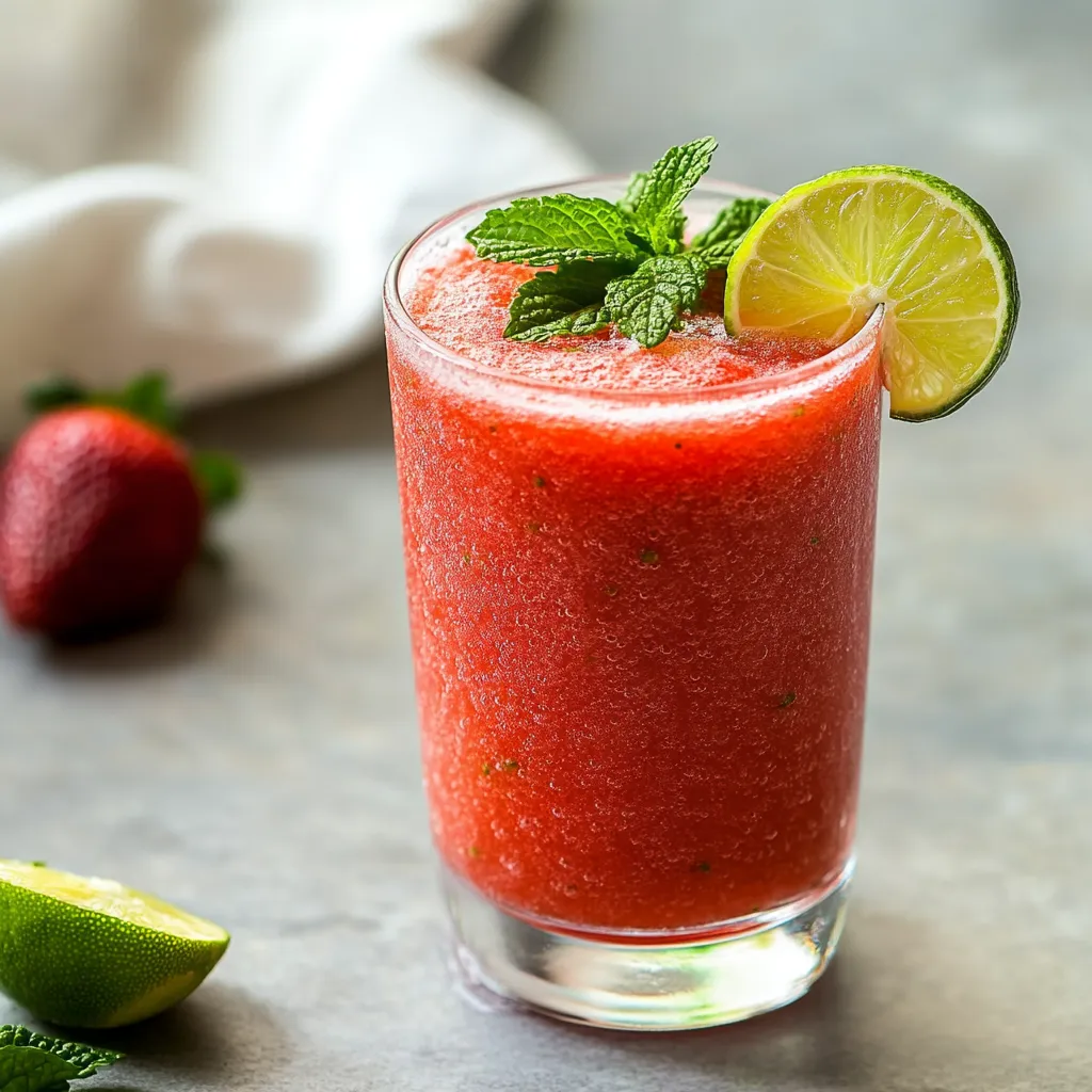 The Frozen Strawberry Mojito Mocktail Delight is a delightful and refreshing beverage that perfectly encapsulates the essence of summer. Packed with the vibrant flavors of fresh strawberries and mint, this non-alcoholic drink is ideal for various occasions, whether you are hosting a sunny picnic, enjoying a backyard barbecue, or simply relaxing at home on a hot day. The addition of coconut water or sparkling water provides a unique twist, making this mocktail a favorite choice for both kids and adults alike.