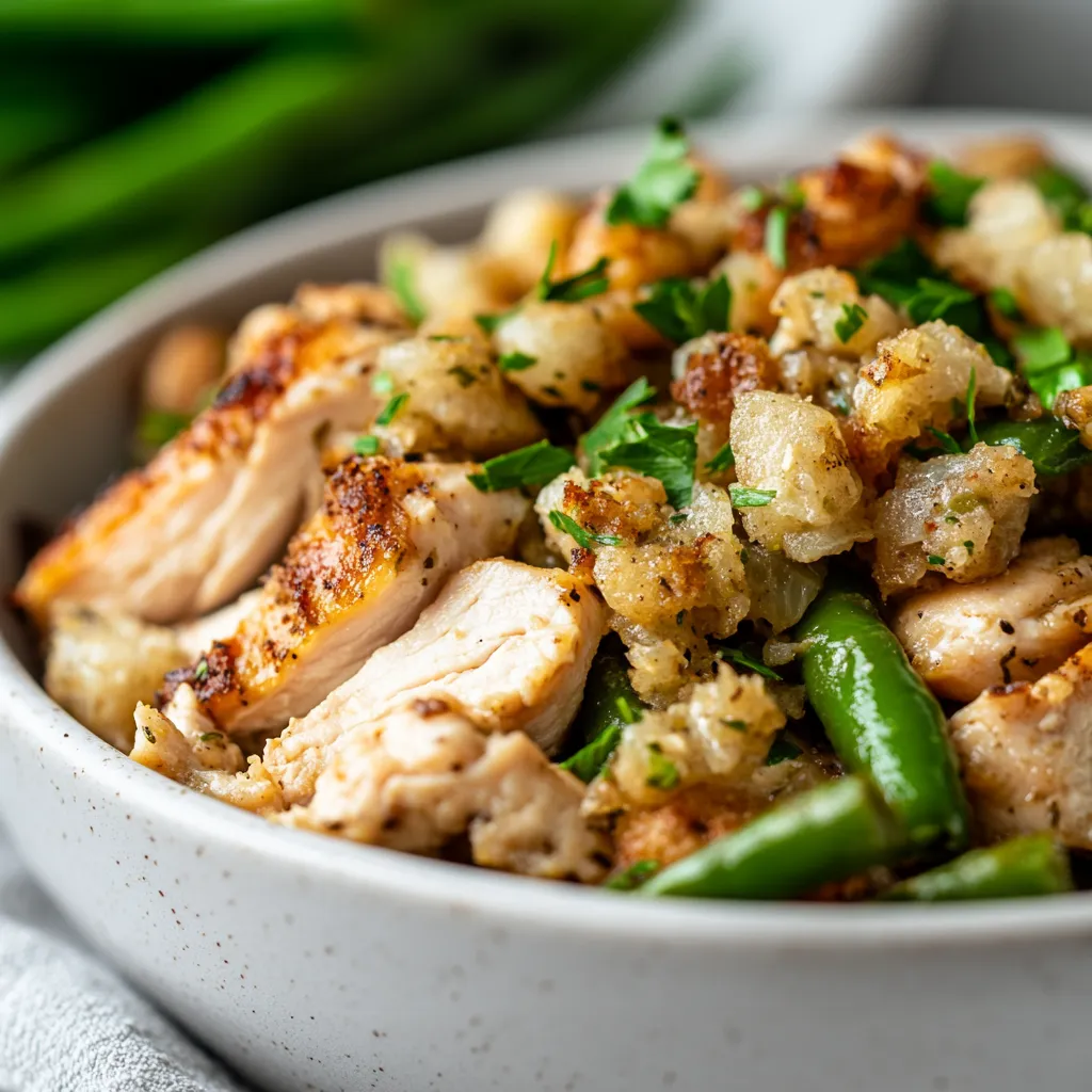 The allure of a comforting, home-cooked meal is undeniable, and the Crockpot Chicken with Savory Stuffing and Crisp Green Beans delivers on that promise. This dish combines tender chicken breasts with flavorful stuffing and fresh green beans, all cooked to perfection in a slow cooker. Ideal for busy days, it brings convenience and taste together in one hearty bowl. With a few basic ingredients, this recipe not only satisfies hunger but also fits seamlessly into your everyday schedule.