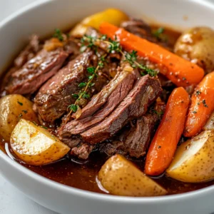 The Hearty Slow-Cooked Beef Roast is a quintessential comfort food that transforms simple ingredients into a rich and flavorful dish. This slowly cooked roast is perfect for family gatherings or a cozy dinner at home, delivering tender meat and perfectly cooked vegetables that meld together beautifully in a savory gravy. As the roast cooks, the aromas that fill your kitchen are both inviting and mouthwatering, setting the perfect ambiance for a comforting meal.