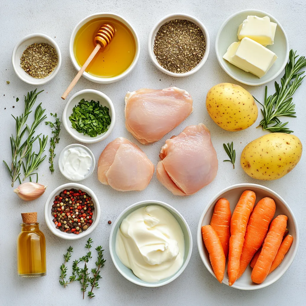 Explore the delightful harmony of flavors with Savory Garlic Herb Chicken paired with creamy mash and honey-roasted carrots. This dish not only tantalizes your taste buds but also brings a majestic presentation to your dining table. The succulent chicken is infused with a robust marinade of fresh herbs, garlic, and lemon, creating layers of savory goodness that are hard to resist. Complementing this are the buttery, creamy mashed potatoes, providing a velvety base that enhances the dish's overall richness. Finally, the addition of honey-roasted carrots adds a sweet crunch that beautifully balances the savory elements, making it a perfect dish for family gatherings or special dinners.