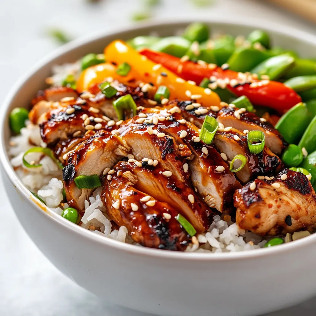 Fiery Chicken Yum Yum Rice Bowls are a delicious option for anyone who enjoys a kick in their meals. Ideal for spice lovers, this dish effortlessly pairs tender, marinated chicken thighs with a colorful mix of vegetables, all served over a warm bed of fluffy jasmine rice. The heat from the sriracha is tempered by the natural sweetness of honey, creating a dynamic balance of flavors that is certain to please your palate.