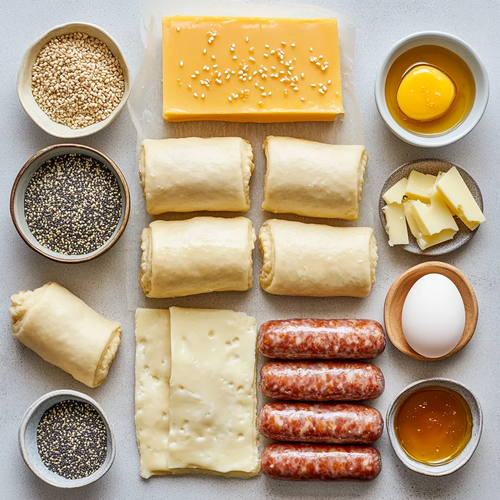 Explore the irresistible allure of Savory Sausage Rolls, a delightful snack perfect for parties, game days, or casual gatherings. These bite-sized delights are a fantastic way to combine convenience and flavor, making them an ideal appetizer for any occasion. This recipe features juicy cocktail sausages wrapped in flaky crescent roll dough, enhanced with sharp cheddar cheese and a sweet mustard-honey glaze that brings a beautiful balance of tastes to each bite. The resulting snack is both savory and a touch sweet, appealing to a wide range of palates.