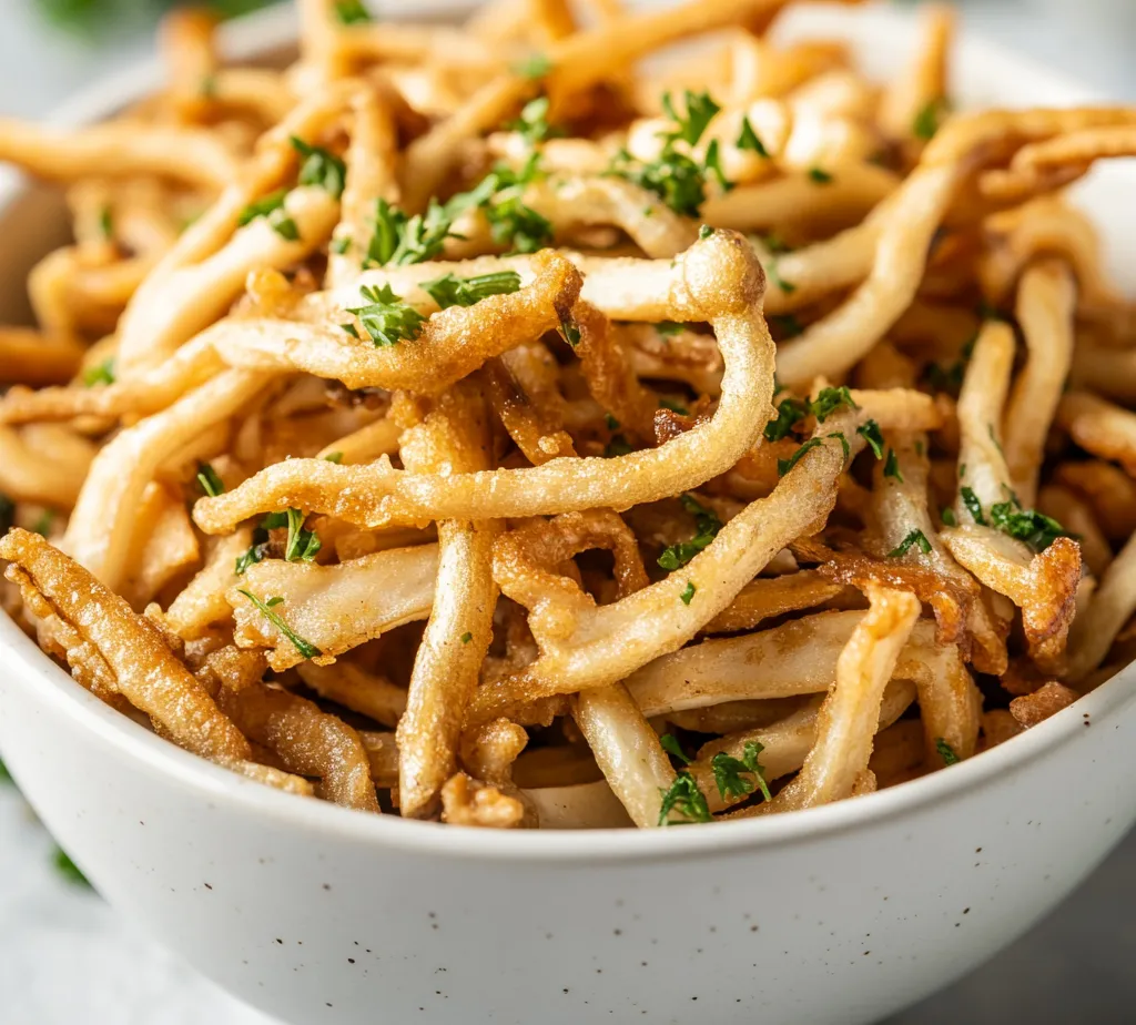 Crispy fried enoki mushrooms are a delightful culinary treat that combines unique textures and flavors, making them a popular snack or appetizer choice. These slender, delicate mushrooms take on a beautifully crisp exterior when fried, providing a satisfying crunch that complements their subtle, earthy taste. Whether served as a part of a larger meal or as a stand-alone snack, crispy fried enoki mushrooms are both versatile and enjoyable.