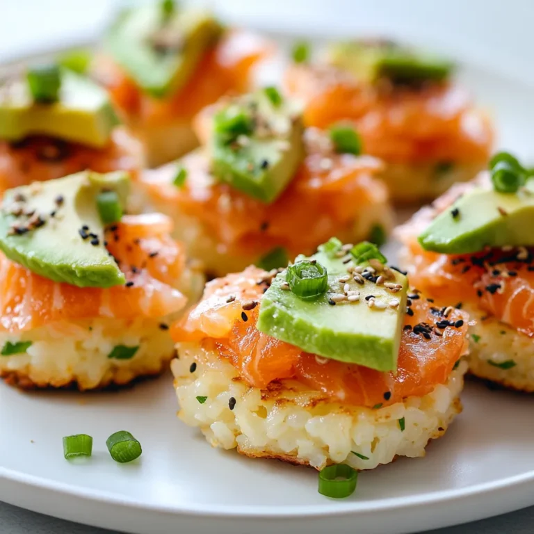 Salmon Crispy Rice Delight is a unique and delectable dish that combines the rich flavors of seared salmon with the satisfaction of crispy rice cakes. This dish beautifully juxtaposes textures, featuring the crunchy exterior of the rice cakes and the tender, flaky salmon on top. It is perfect for showcasing a special meal at home or serving as an elegant appetizer at gatherings.