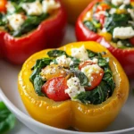 Savory Spinach and Feta Stuffed Bell Peppers are a delightful dish that brings together the vibrant flavors of fresh vegetables with the hearty texture of quinoa. These colorful, nutritious peppers are not only visually appealing but also packed with beneficial ingredients, making them a go-to option for a weeknight meal or a gathering with friends. The combination of crumbled feta and spinach creates a creamy, savory filling that perfectly complements the sweet, slight crunch of the bell peppers.