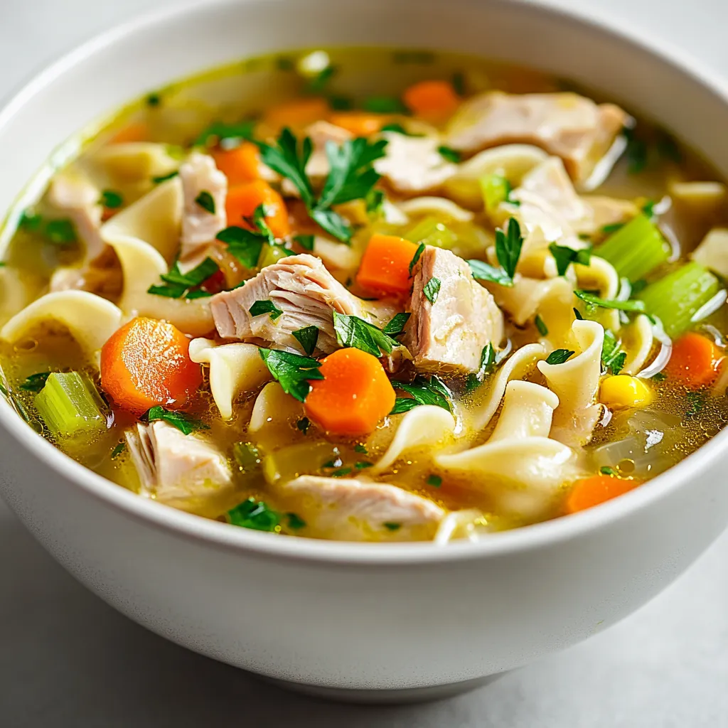 Turkey noodle soup is a comforting dish that perfectly encapsulates the spirit of Thanksgiving, providing a heartwarming way to utilize leftover turkey. This delightful recipe transforms simple ingredients into a cozy bowl of flavor, ideal for family gatherings or a casual meal during the colder months. The richness of the broth, combined with tender vegetables and perfectly cooked noodles, creates a satisfying experience that evokes memories of holiday feasts.