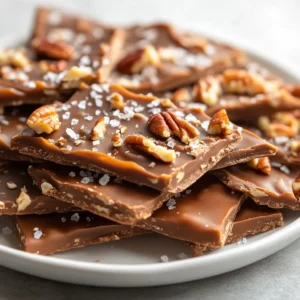 Turtle Bark Delight is a scrumptious no-bake dessert that combines the rich flavors of chocolate, caramel, and pecans. This dessert is not only easy to prepare but also offers a delightful balance that makes it an irresistible treat for any occasion. The harmony of semi-sweet and milk chocolate melds beautifully with the creamy caramel bits, while the chopped pecans add a nice crunch, creating a texture that is both satisfying and enjoyable. The final touch of sea salt brings a contrasting flavor that elevates this dessert further, ensuring each bite is as pleasing as the last.
