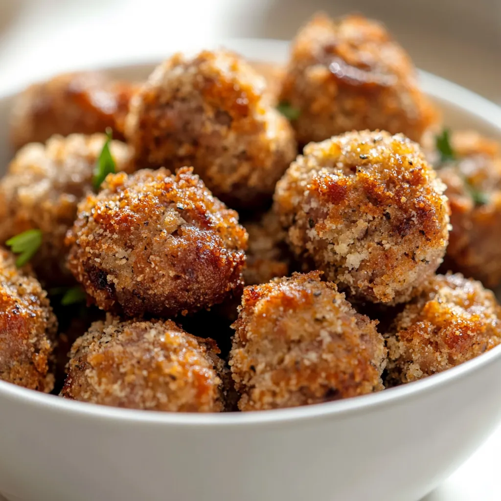 Crispy sausage stuffing balls are a delightful dish that effortlessly combines heartiness and flavor. Perfect for gatherings, holidays, or simply as a comforting snack, these golden orbs exude warmth and joy, inviting everyone to come back for more. The juxtaposition of savory breakfast sausage, aromatic herbs, and the delightful crunch of panko breadcrumbs makes each bite a celebration of textures and tastes.