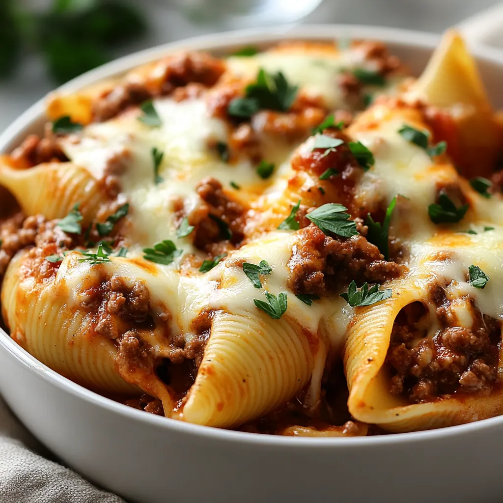 Delve into the heart of comforting cuisine with Cheesy Ground Beef Stuffed Pasta Shells, an ideal dish for family gatherings or cozy dinners. This recipe merges the rich flavors of seasoned ground beef and creamy cheeses, all enveloped in tender pasta shells, making every bite a delightful experience. The harmonious blend of savory beef, gooey cheese, and tangy marinara creates a layered taste profile that resonates with both adults and children alike.