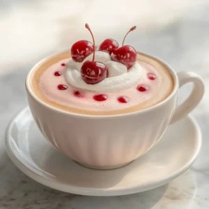 The Cherry Vanilla Bliss Latte is a delightful beverage that combines the rich flavor of coffee with the sweet, tart notes of cherry and a hint of vanilla. Ideal for those seeking a refreshing drink without the guilt of excessive sugar, this low-sugar latte offers a unique twist on the traditional coffee experience. With its vibrant colors and aromatic profile, it's not only a feast for the taste buds but also a stunning visual treat, making it a perfect choice for brunches, afternoon breaks, or even as a post-dinner indulgence.