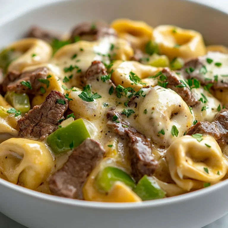 The blend of flavors in the cheesesteak tortellini with creamy provolone sauce offers a delightful culinary experience that combines classic Italian pasta with quintessential American flavors. The rich, savory elements of tender beef sirloin, sautéed onions, and green bell peppers enveloped in a luscious provolone cheese sauce create an exquisite dish that is luxurious yet accessible. Perfect for a comforting weeknight dinner, this recipe allows you to indulge in the beloved components of a traditional cheesesteak in a unique pasta form.