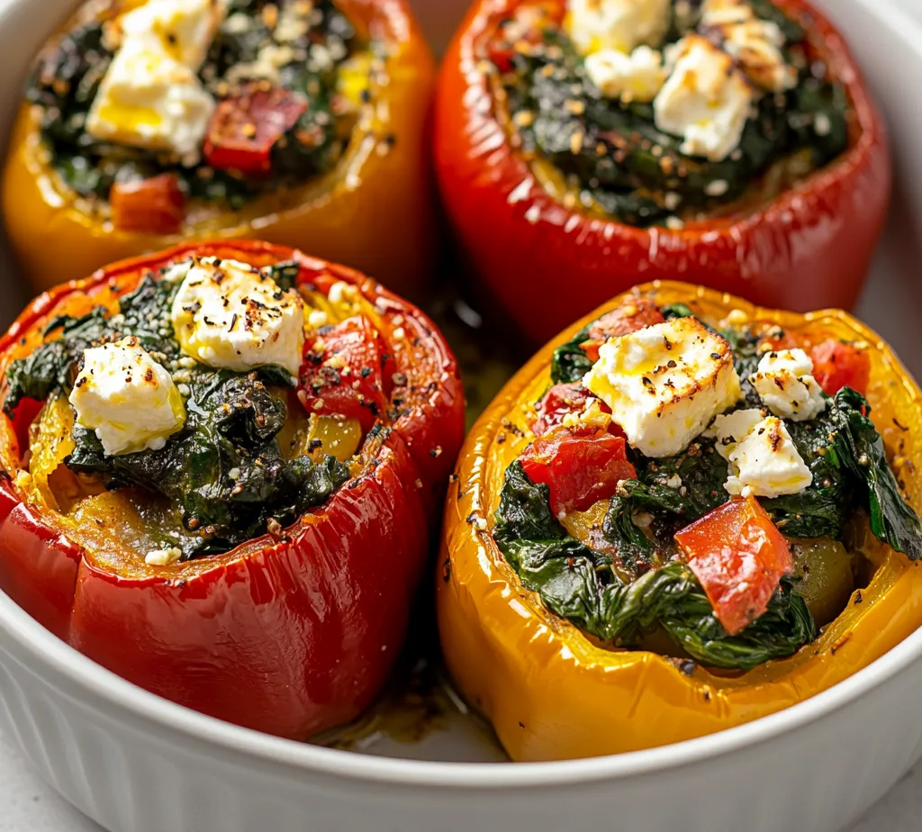 Savory Spinach and Feta Stuffed Bell Peppers are a delightful dish that brings together the vibrant flavors of fresh vegetables with the hearty texture of quinoa. These colorful, nutritious peppers are not only visually appealing but also packed with beneficial ingredients, making them a go-to option for a weeknight meal or a gathering with friends. The combination of crumbled feta and spinach creates a creamy, savory filling that perfectly complements the sweet, slight crunch of the bell peppers.