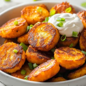 Exploring unique appetizers can enhance any meal, and crispy cheese-stuffed sweet potato pancake bites are a delightful addition to any table. These savory treats combine the earthiness of sweet potatoes with melty cheese, creating a flavor sensation that’s hard to resist. The crispy exterior contrasts beautifully with the soft, cheesy center, delivering a satisfying bite that appeals to both children and adults alike. Whether for a snack during a cozy night in or as a tasty starter at a festive gathering, this recipe promises to satisfy your taste buds with every bite.