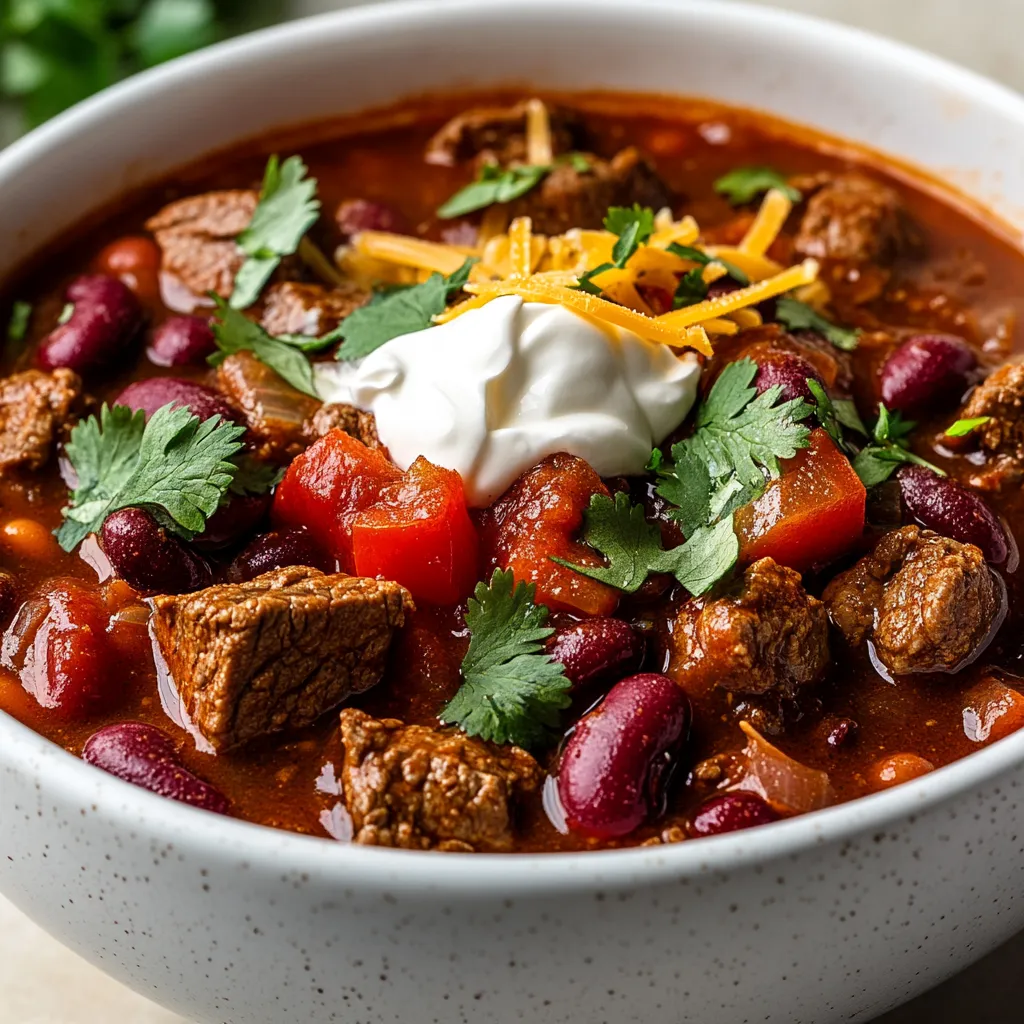 Chili con carne is a beloved dish that showcases rich flavors and hearty textures, making it a quintessential comfort food. This savory slow cooker steak chili con carne celebrates the depth of beef punctuated by a vibrant medley of spices and vegetables. Rooted in the culinary traditions of the American Southwest, chili con carne has gained worldwide popularity, particularly as a satisfying meal for family gatherings, game days, or chilly nights.
