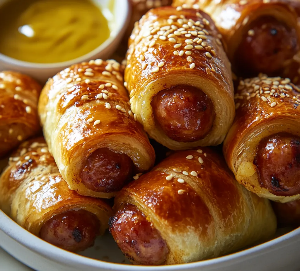 Explore the irresistible allure of Savory Sausage Rolls, a delightful snack perfect for parties, game days, or casual gatherings. These bite-sized delights are a fantastic way to combine convenience and flavor, making them an ideal appetizer for any occasion. This recipe features juicy cocktail sausages wrapped in flaky crescent roll dough, enhanced with sharp cheddar cheese and a sweet mustard-honey glaze that brings a beautiful balance of tastes to each bite. The resulting snack is both savory and a touch sweet, appealing to a wide range of palates.