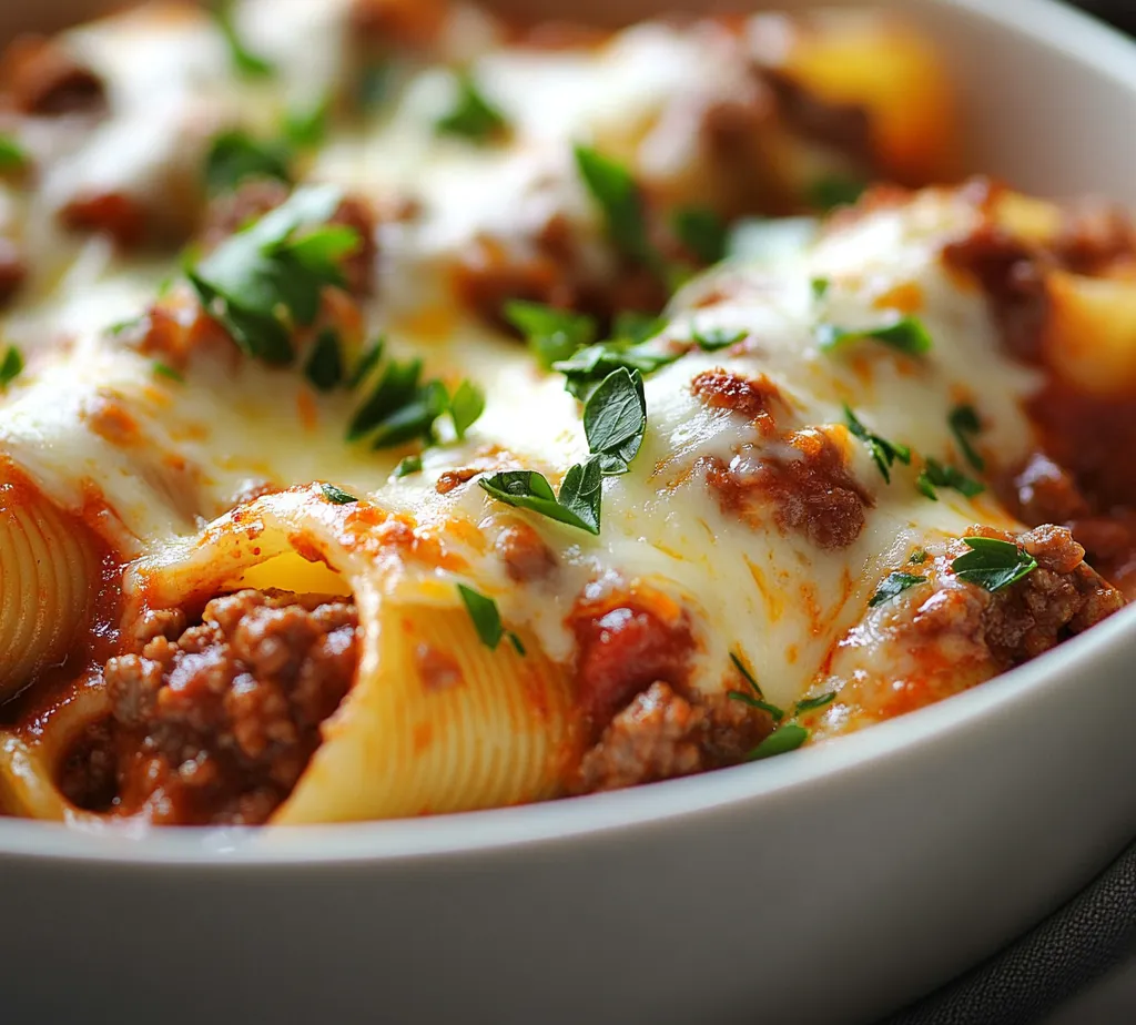 Delve into the heart of comforting cuisine with Cheesy Ground Beef Stuffed Pasta Shells, an ideal dish for family gatherings or cozy dinners. This recipe merges the rich flavors of seasoned ground beef and creamy cheeses, all enveloped in tender pasta shells, making every bite a delightful experience. The harmonious blend of savory beef, gooey cheese, and tangy marinara creates a layered taste profile that resonates with both adults and children alike.