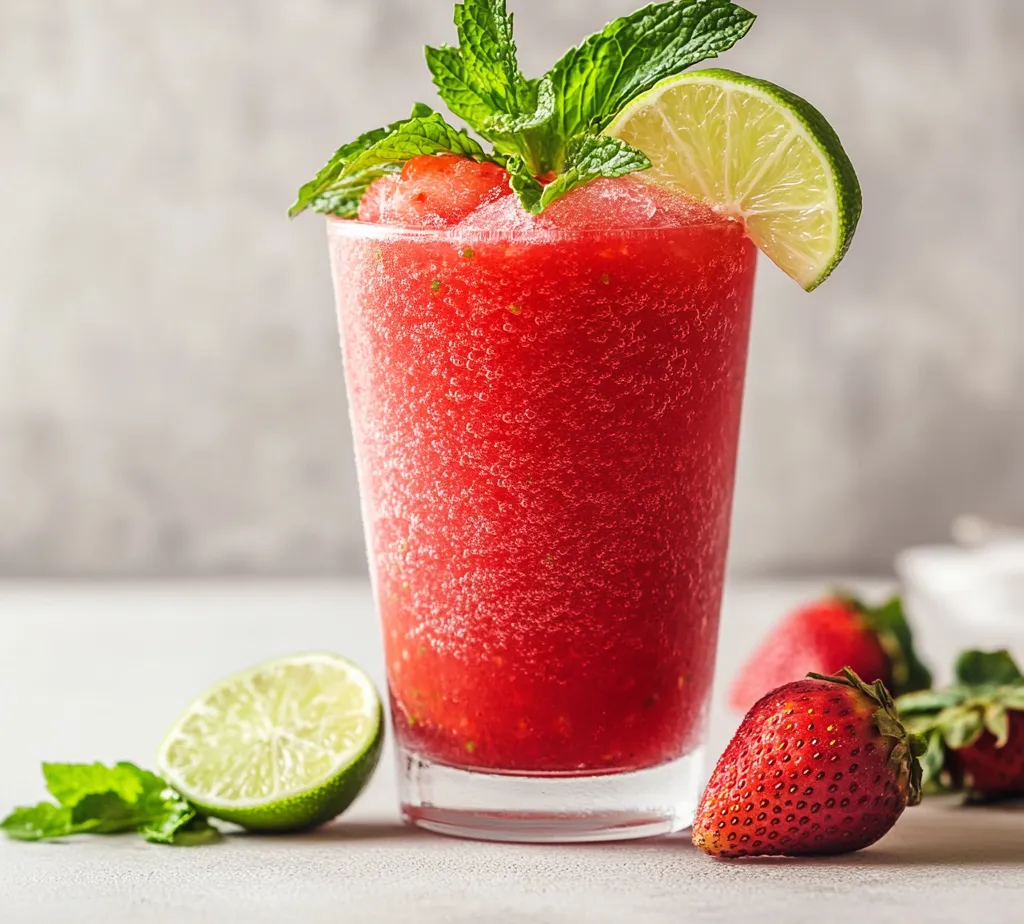 The Frozen Strawberry Mojito Mocktail Delight is a delightful and refreshing beverage that perfectly encapsulates the essence of summer. Packed with the vibrant flavors of fresh strawberries and mint, this non-alcoholic drink is ideal for various occasions, whether you are hosting a sunny picnic, enjoying a backyard barbecue, or simply relaxing at home on a hot day. The addition of coconut water or sparkling water provides a unique twist, making this mocktail a favorite choice for both kids and adults alike.