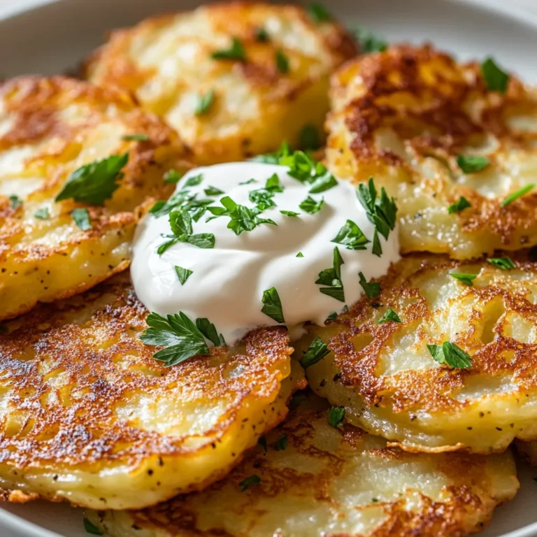 Crispy German potato pancakes, known as Kartoffelpuffer, are a delightful dish that brings comfort and flavor to any meal. These golden, crispy delights are perfect for a cozy family dinner or as a tasty appetizer at gatherings. Characterized by their crunchiness and rich taste, these pancakes are often served warm and can be enjoyed with various toppings. While the traditional recipe is already a household favorite in many cultures, this version adds a few enhancements, making it stand out with its flavorful twist.