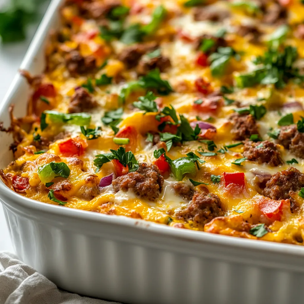 The Sunrise Breakfast Casserole is an ideal dish to kick-start your day, offering a delightful combination of savory flavors and a satisfying texture. Whether you're hosting a family brunch or treating yourself to a cozy breakfast, this casserole stands out as a delicious and nourishing option. Made with rich, crumbled breakfast sausage, fresh vegetables, and fluffy eggs, it presents a well-rounded meal that can be customized to suit your palate.