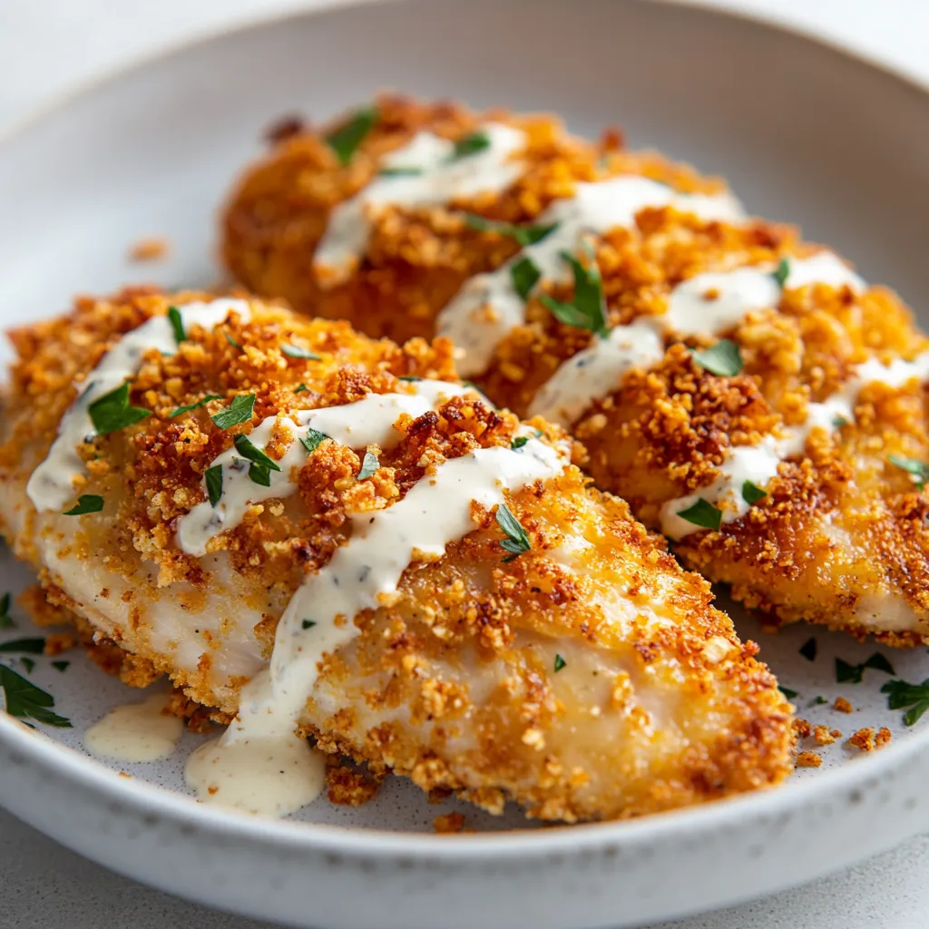 Crispy Ranch Baked Chicken Delight is a satisfying dish that brings together the tender, juicy goodness of chicken breasts with a flavorful and crunchy coating. This recipe is incredibly easy to put together, making it perfect for busy weeknights or leisurely family dinners. The combination of ranch dressing with a delightful cornflake crust elevates the humble chicken breast into a delicious centerpiece that pleases both adults and children alike.