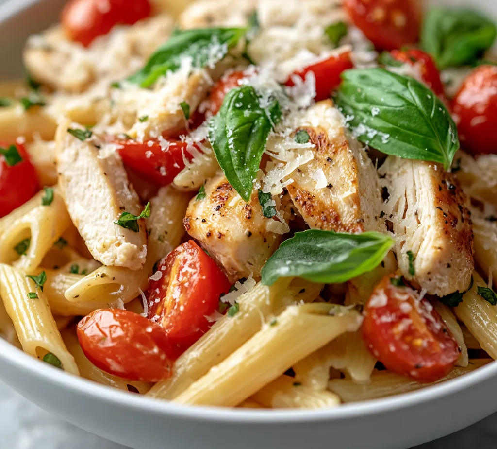 Bruschetta Chicken Pasta Delight is a vibrant dish that beautifully combines the flavors of Italian cuisine. This recipe is perfect for a cozy family dinner or a gathering with friends, showcasing juicy chicken, al dente pasta, and a fresh bruschetta topping. The dish not only bursts with flavor but also delivers a colorful presentation that will impress your diners. The tangy balsamic vinegar and the aromatic garlic elevate the simple ingredients, creating a satisfying and delicious meal made from scratch.