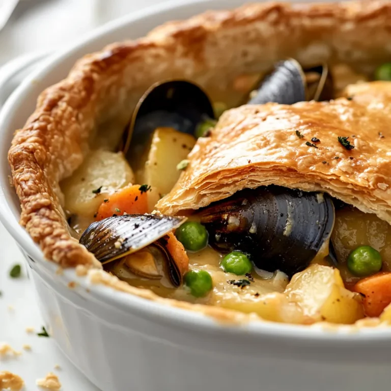Discover the delightful flavors of a classic seafood dish reimagined with a comforting twist—Mussel Pot Pie Delight. This dish combines the briny goodness of fresh mussels with a medley of vegetables, enveloped in a flaky pie crust, making it an ideal main course for seafood lovers. The tender mussels, hearty vegetables, and creamy sauce come together to create a symphony of flavors that will tantalize your taste buds. The beautiful golden crust adds an appealing touch, making it perfect for both family dinners and casual gatherings with friends.
