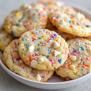 Funfetti cookies have a remarkable way of infusing joy into any gathering or occasion. Known for their vibrant, colorful appearance, these cookies are not just visually appealing; they also indulge the senses with a delightful cake batter flavor that is undeniably festive. Each cookie is almost a miniature celebration, perfect for birthdays, holiday gatherings, or any moment when you want to evoke cheerfulness and nostalgia. The whimsical touch of rainbow sprinkles combined with the rich flavors of white chocolate chips creates a delightful contrast that makes these cookies irresistible.