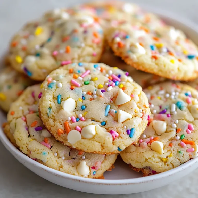Funfetti cookies have a remarkable way of infusing joy into any gathering or occasion. Known for their vibrant, colorful appearance, these cookies are not just visually appealing; they also indulge the senses with a delightful cake batter flavor that is undeniably festive. Each cookie is almost a miniature celebration, perfect for birthdays, holiday gatherings, or any moment when you want to evoke cheerfulness and nostalgia. The whimsical touch of rainbow sprinkles combined with the rich flavors of white chocolate chips creates a delightful contrast that makes these cookies irresistible.